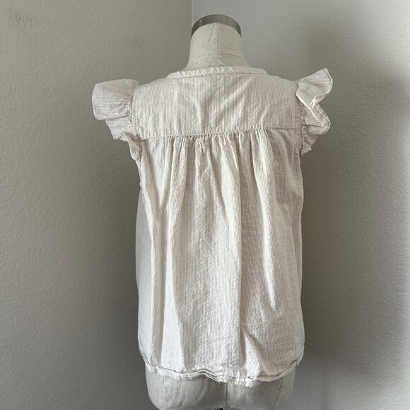 Madewell Blouse Ruffle Sleeve Cotton Metallic Stripes Front Closure, Airy Sz M - Picture 3 of 12